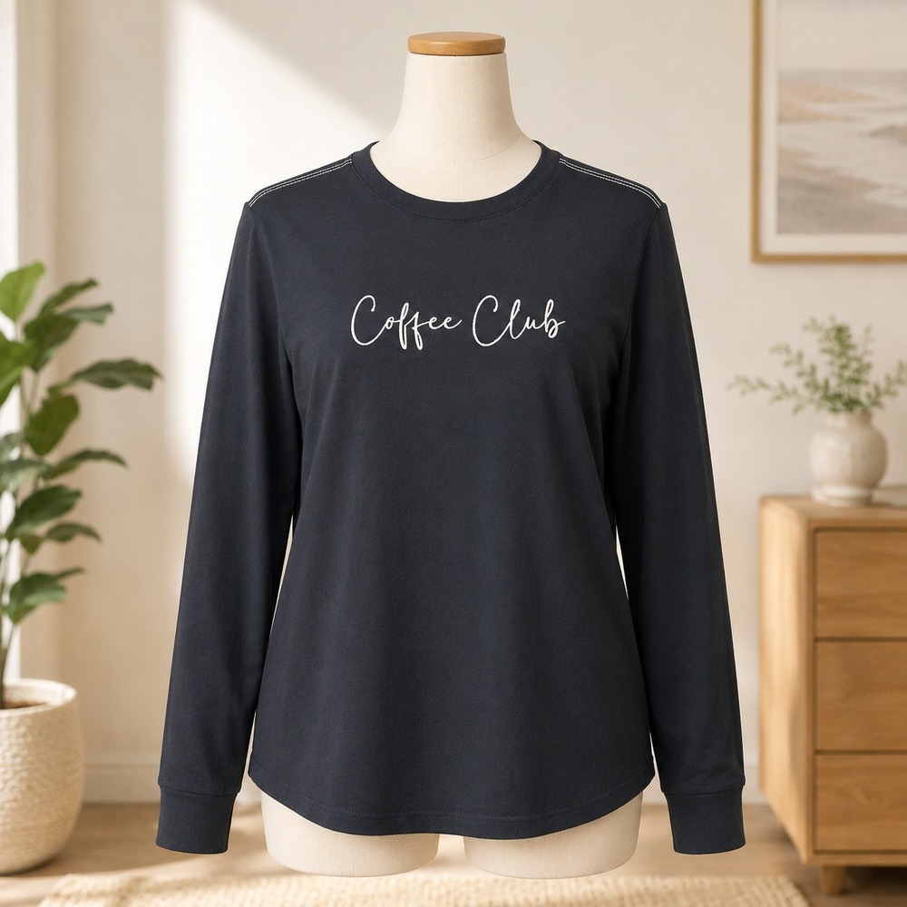 AnyBody‎ Coffee Club Long Sleeve Graphic Tee Black XL Loungewear Shirt